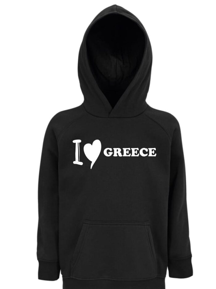 Kids Moda Παιδική Μπλούζα "GREECE" απο Χοντρό Φούτερ με Κουκούλα Μαύρη
