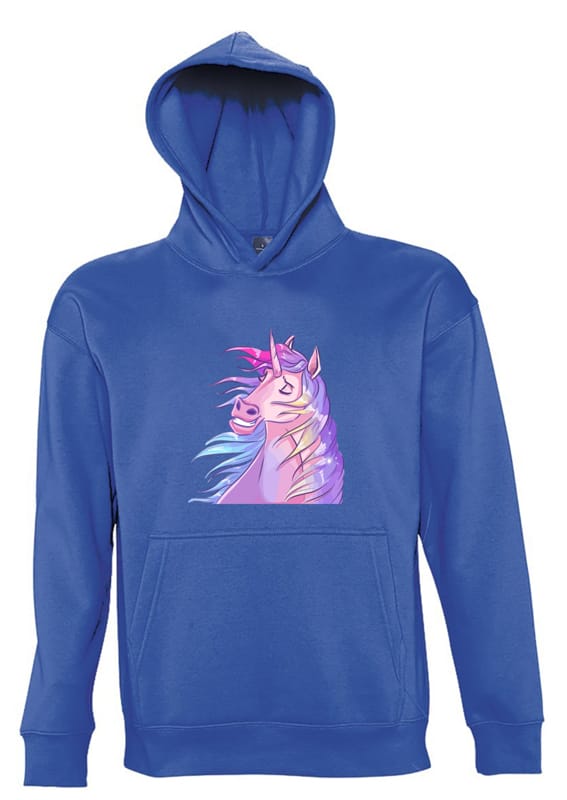 Kids Moda Παιδική Μπλούζα "Unicorn" απο Χοντρό Φούτερ με Κουκούλα Μπλέ Ρουά